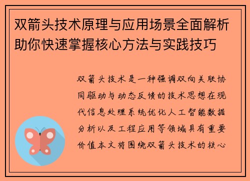 双箭头技术原理与应用场景全面解析助你快速掌握核心方法与实践技巧