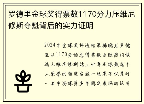 罗德里金球奖得票数1170分力压维尼修斯夺魁背后的实力证明